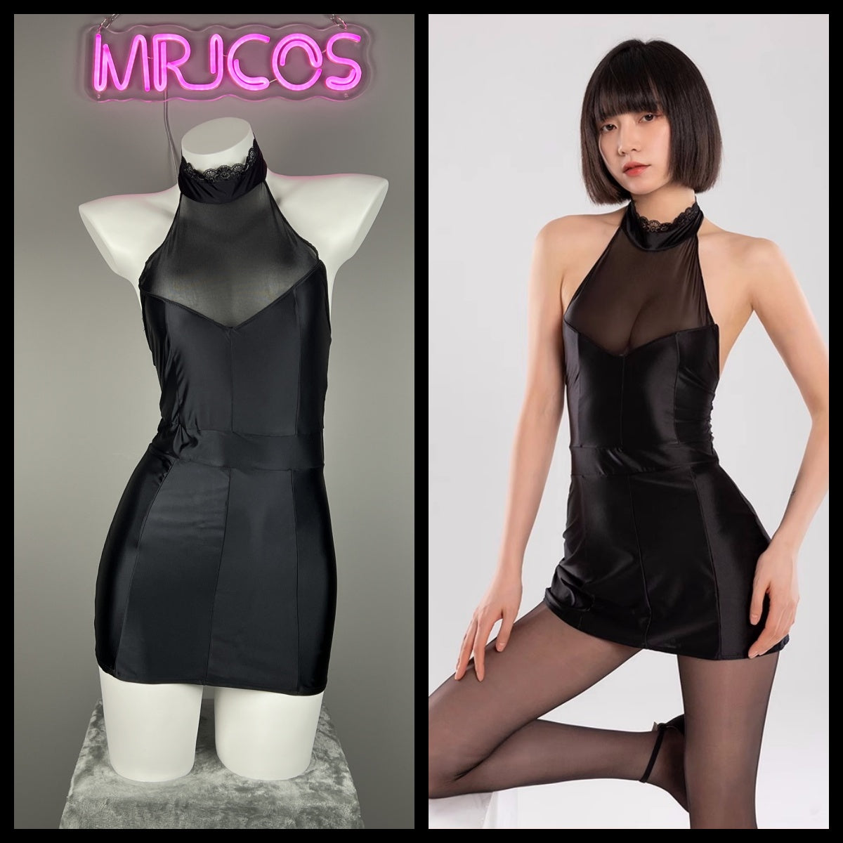 Satin Spandex Halter Sleeveless Short Dress Lingerie