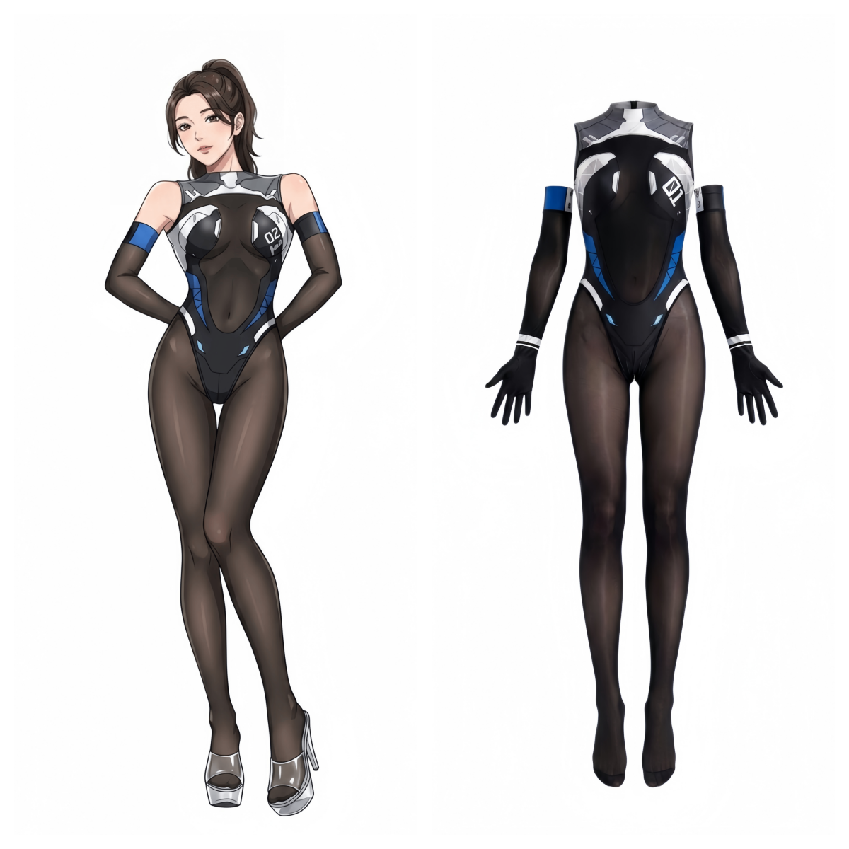 FutureTech Cosplay Bodysuit with Attached Gloves and Stockings
