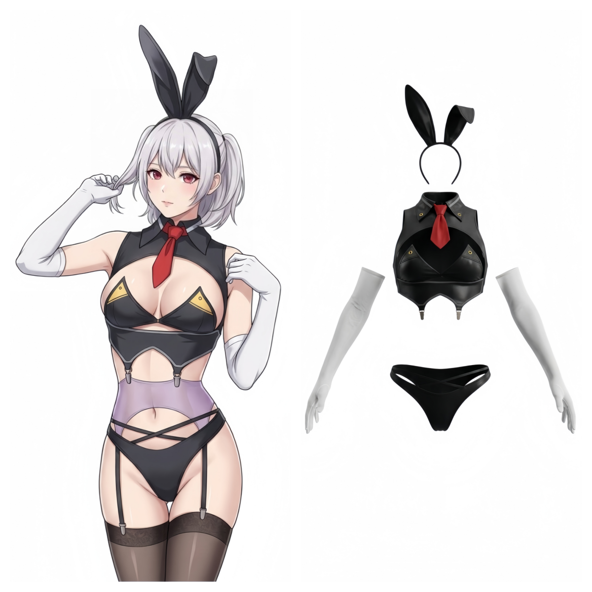 Cyberpunk Bunny Girl Cosplay Costume Set – Futuristic High-Stretch Bikini & Accessories