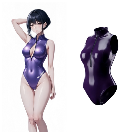 LEOHEX Coated Silver-Speckle High-Cut One-Piece Swimsuit with Front Zip