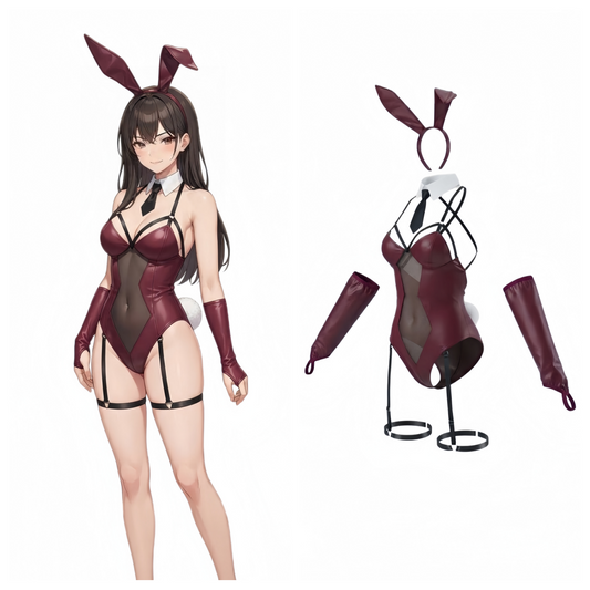 Dark Elegance PU Leather & Mesh Bunny Suit Cosplay Set – Complete Roleplay Outfit