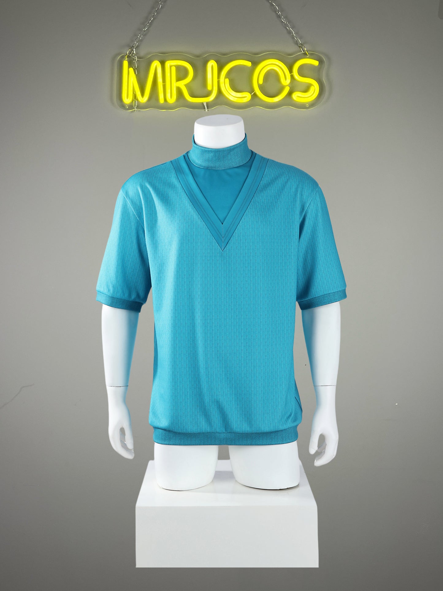 [Inventory Clearance] Men's Vintage Teal Mock Turtleneck Short Sleeve Top