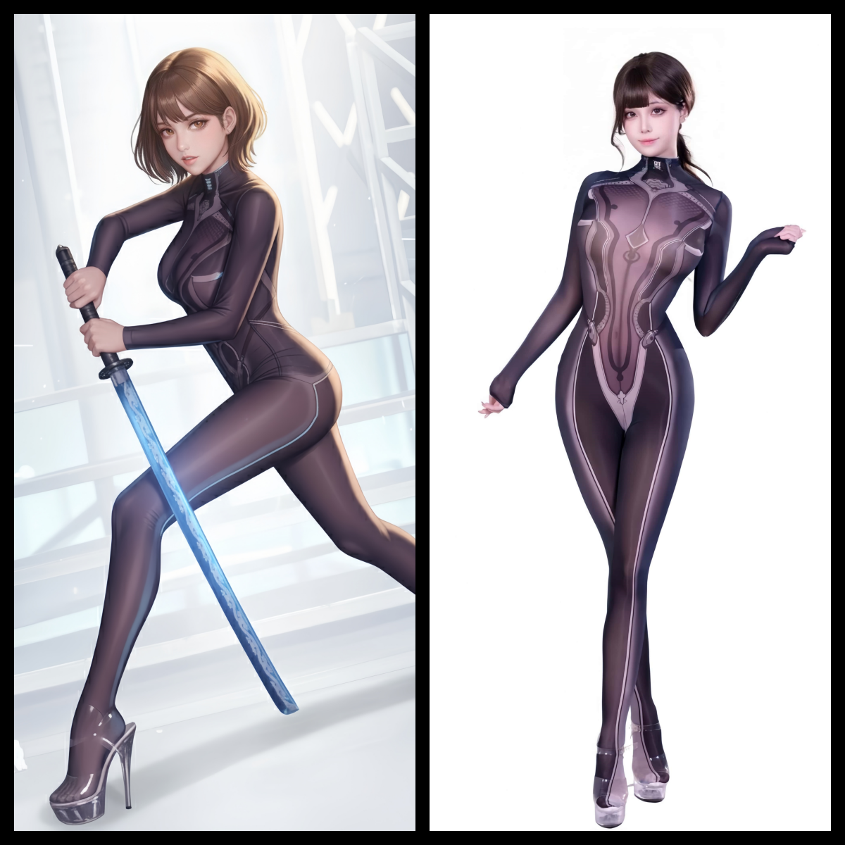 Anime Style Super Hero Eve Sheer 10D Nylon Full Bodysuit Body Stocking Lingerie