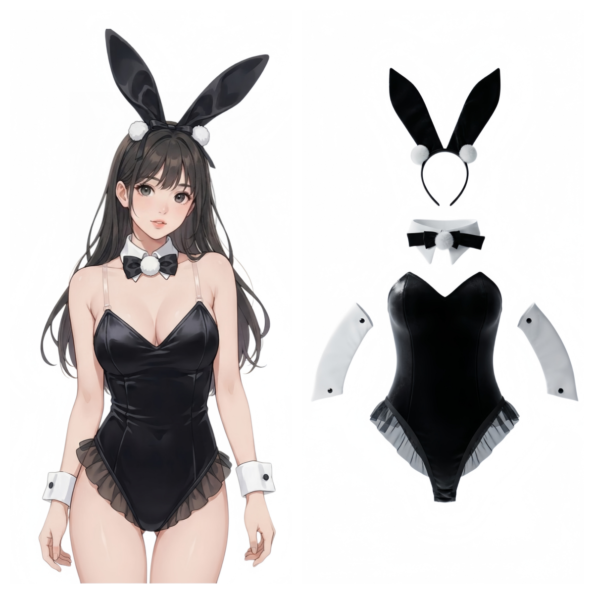 Deluxe PU Leather Bunny Cosplay Bodysuit Set
