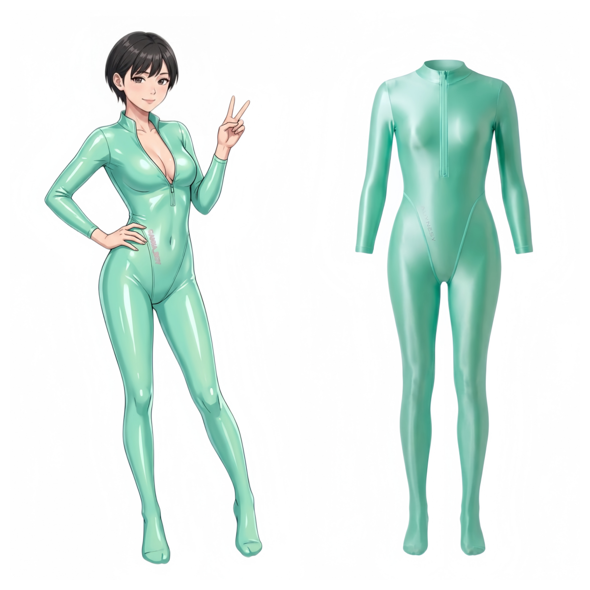 Amoresy Celestia Series Front-Zip Catsuit - Sheer