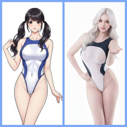 Dual Color Sheer See Through Spandex Nylon Swimsuit Race Queen Bodysuit