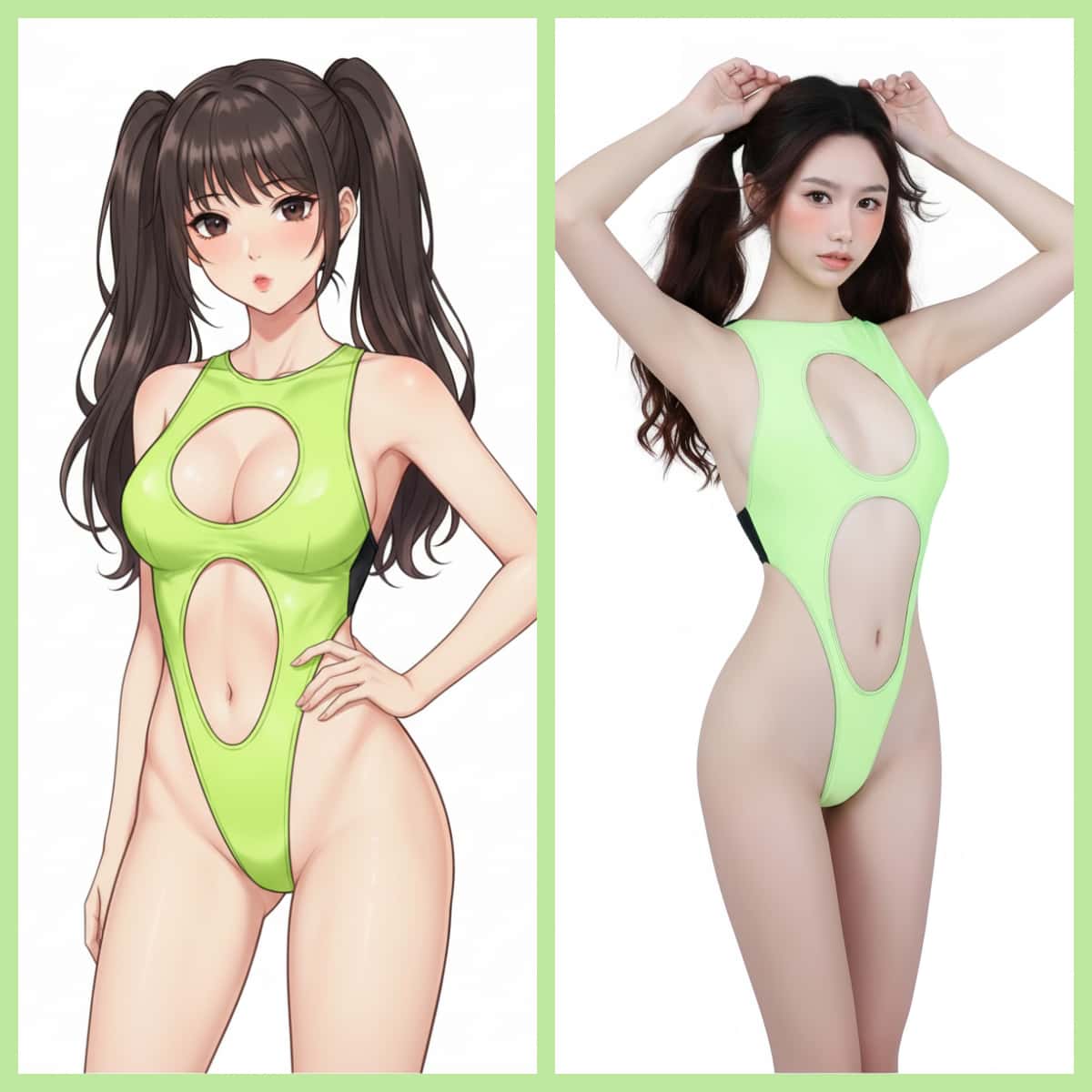 Dual Color Spandex Cut-out Monokini High Cut Swimsuit Race Queen Bodysuit