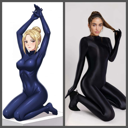 Spandex Nylon Full Bodysuit Zentai Shinny Cosplay Jumpsuit Attached Gloves