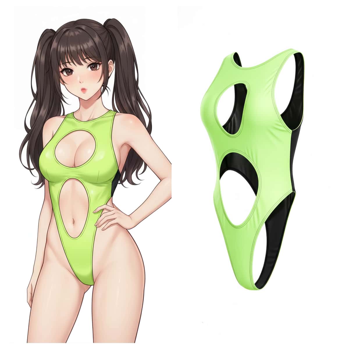 Dual Color Spandex Cut-out Monokini High Cut Swimsuit Race Queen Bodysuit