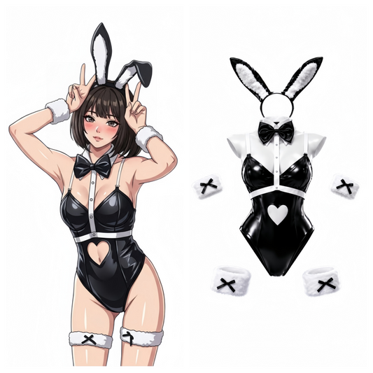 Glossy Neo-Chrome PU Leather Bunny Girl Costume Set – Complete Cosplay & Party Outfit
