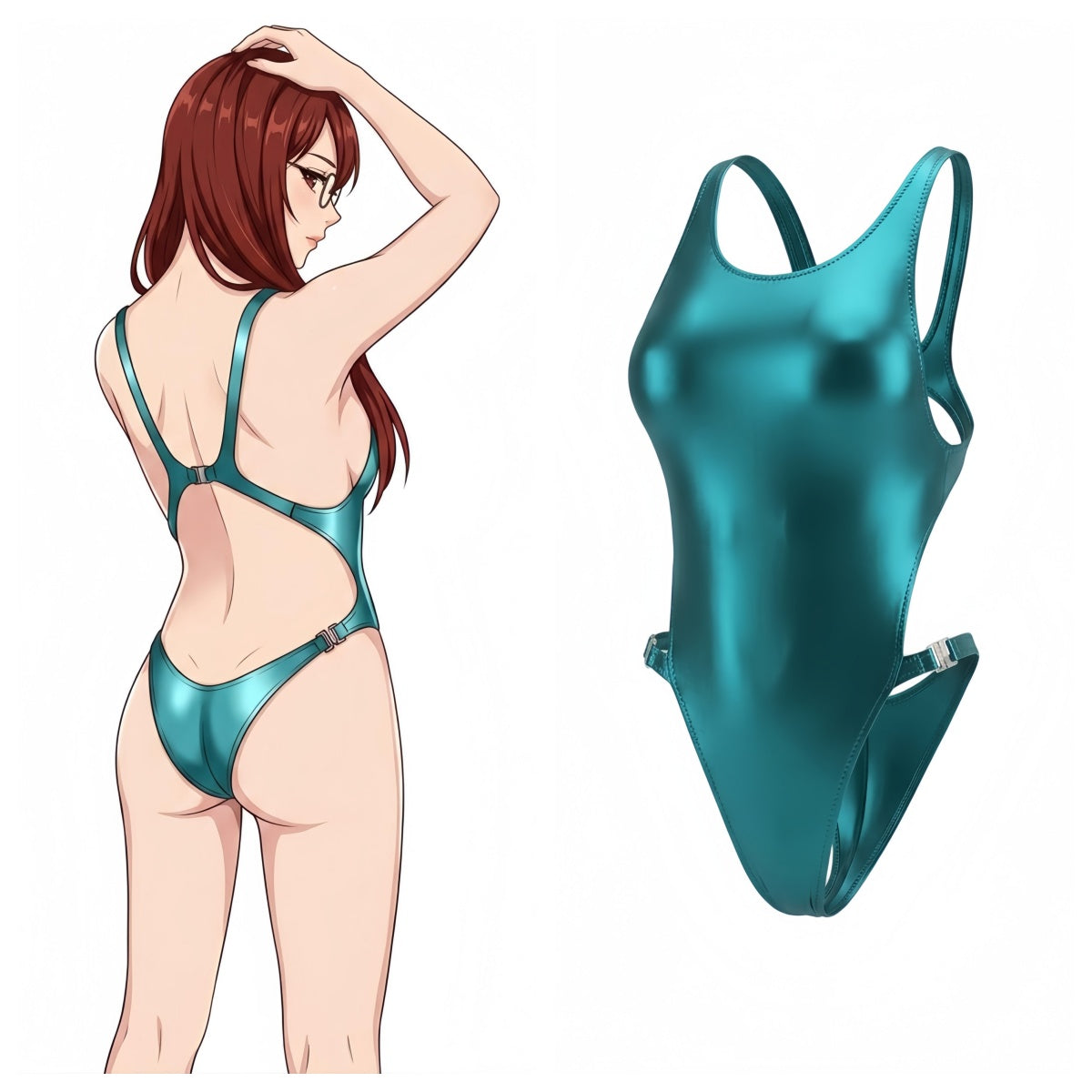 Liquid Gloss High-Cut One-Piece Swimsuit | Metallic Athletic Monokini