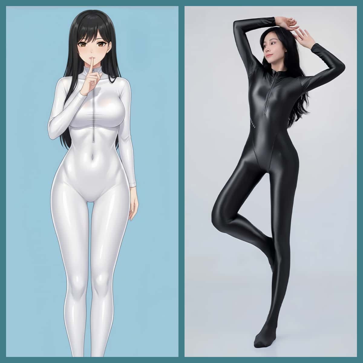 AMORESY Spandex Nylon Full Bodysuit Zentai with Cleavage Zipper Shinny Cosplay Jumpsuit