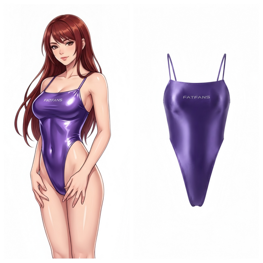 High-Cut Glossy Bodysuit – Open Crotch with Hook-and-Eye Closure