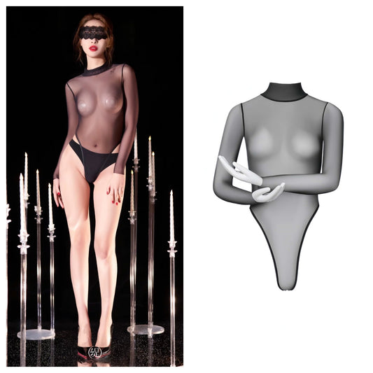 Amaziti Super High-Leg Thong Sheer Bodysuit