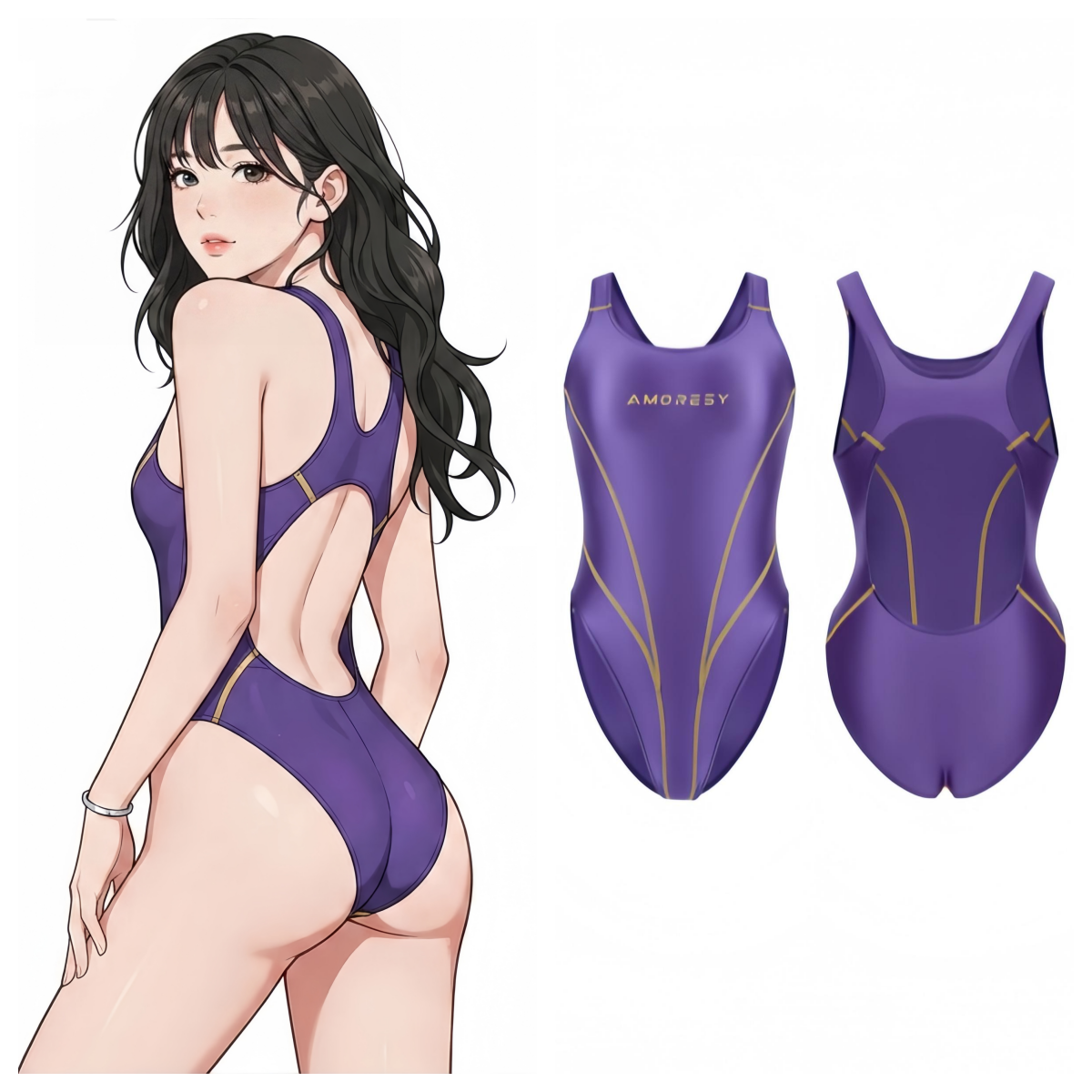 AMORESY Vellustre C-Series High-Leg Backless Swimsuit Leotard