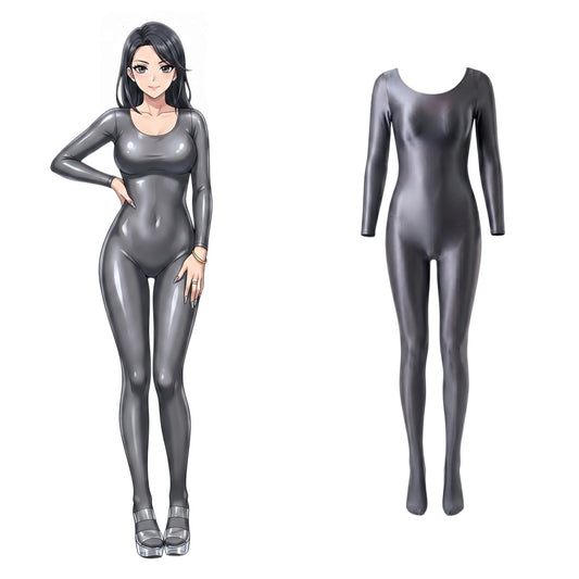 Ultra-Sheer High-Gloss Full Bodysuit - Wide Neck Footed Spandex Jumpsuit