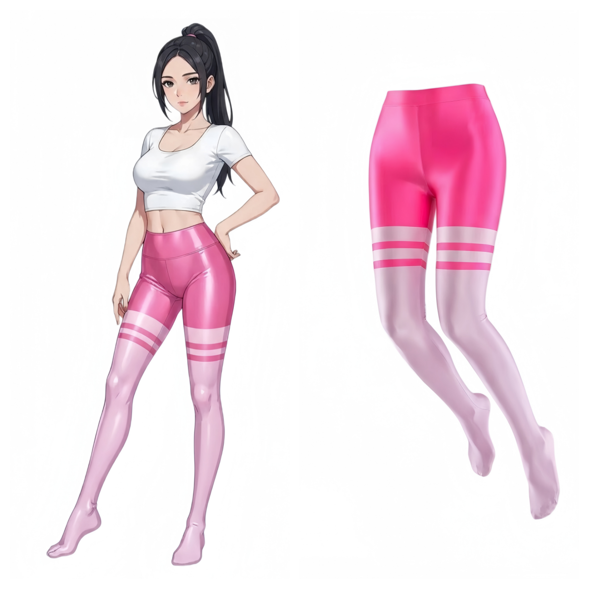 Glossy Two-Tone Athletic Leggings – High-Stretch Spandex Yoga & Cosplay Tights