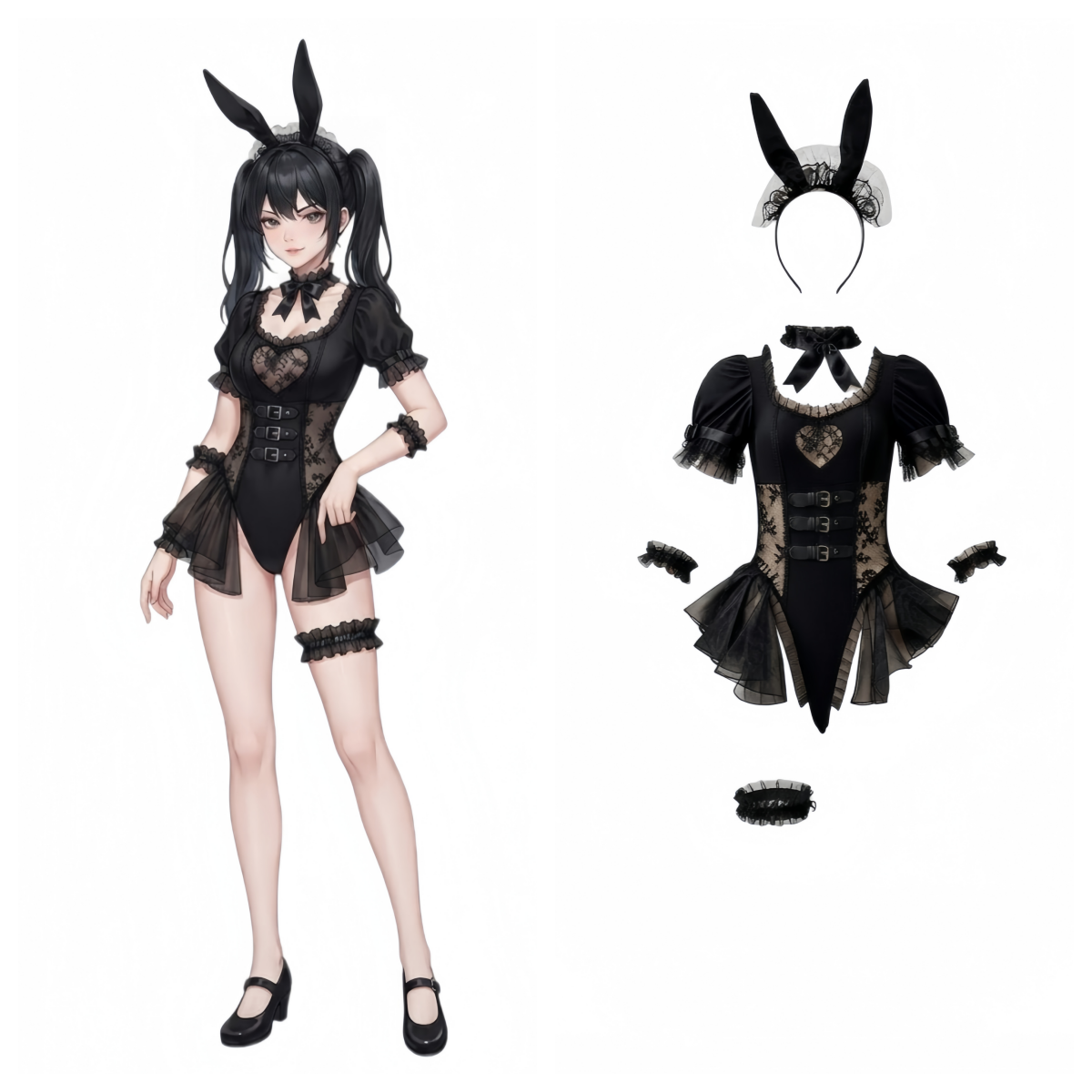 Gothic Heart Cutout Bunny Bodysuit & Cosplay Costume Set