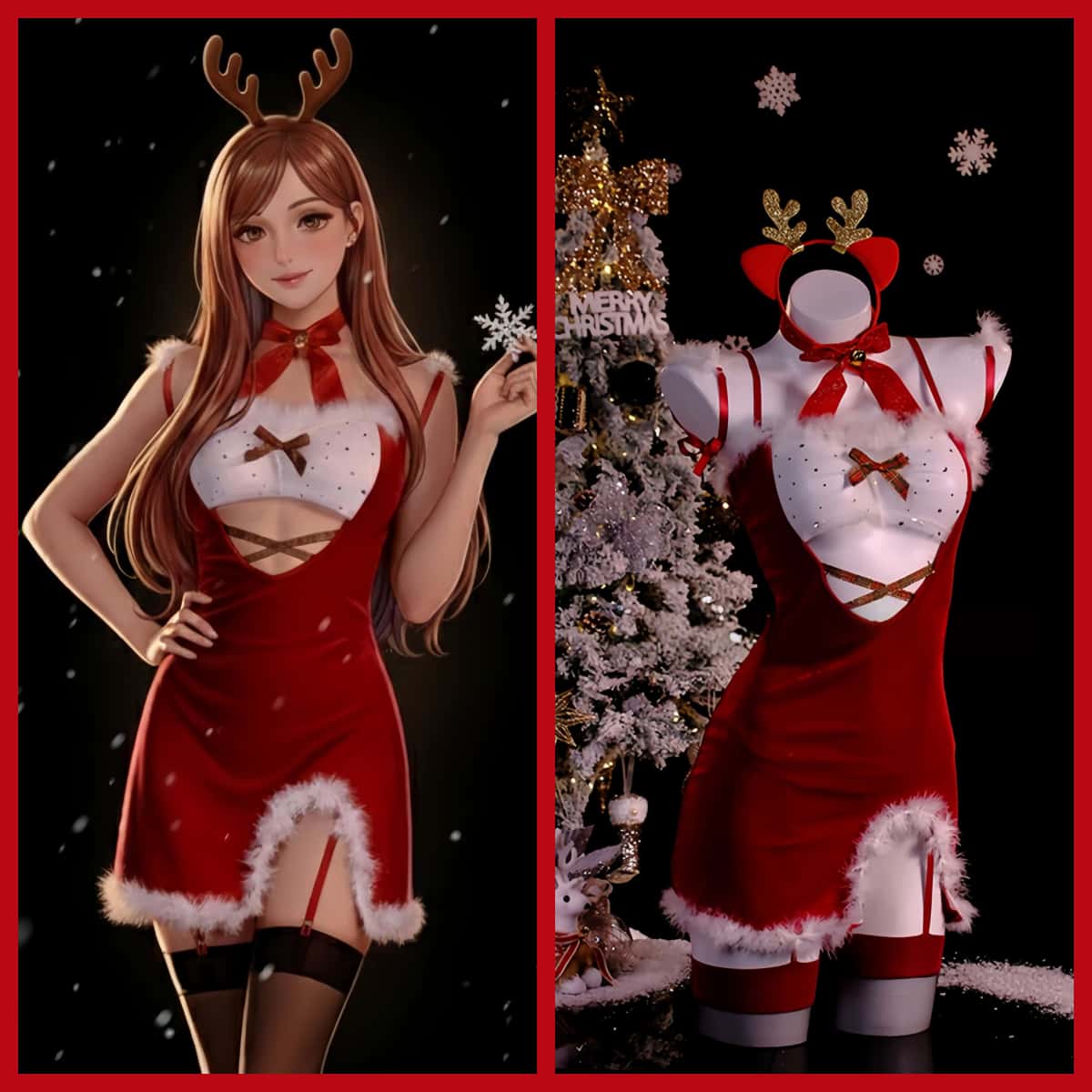 Sexy Women's Christmas Red Party Dress Lingerie Set