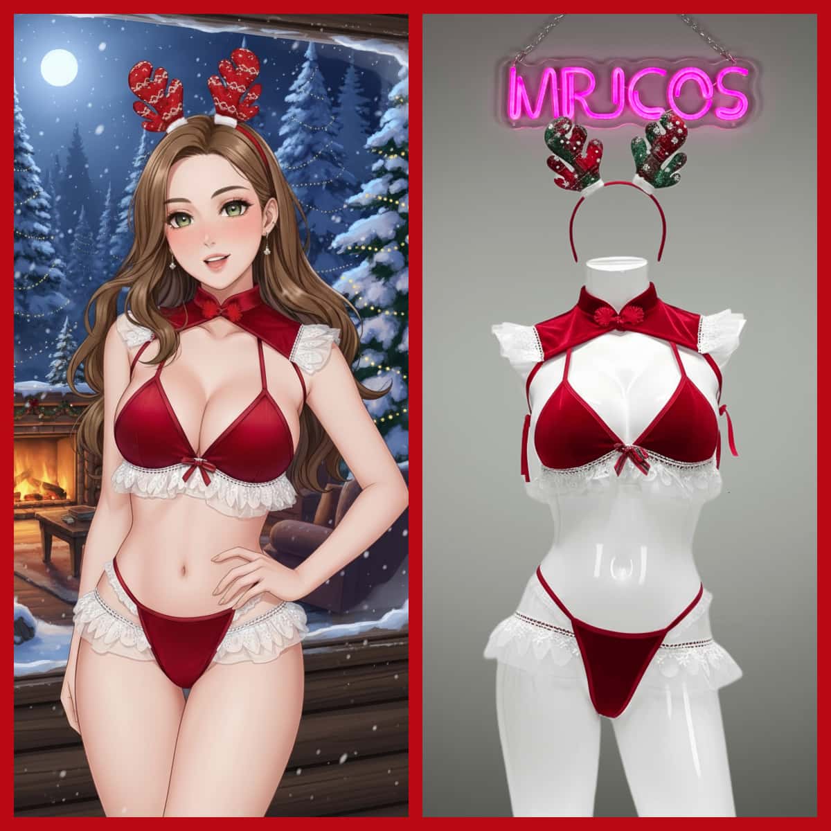 Festive 4-Piece Christmas Cosplay Costume Sexy Holiday Party Lingerie Bikini Set