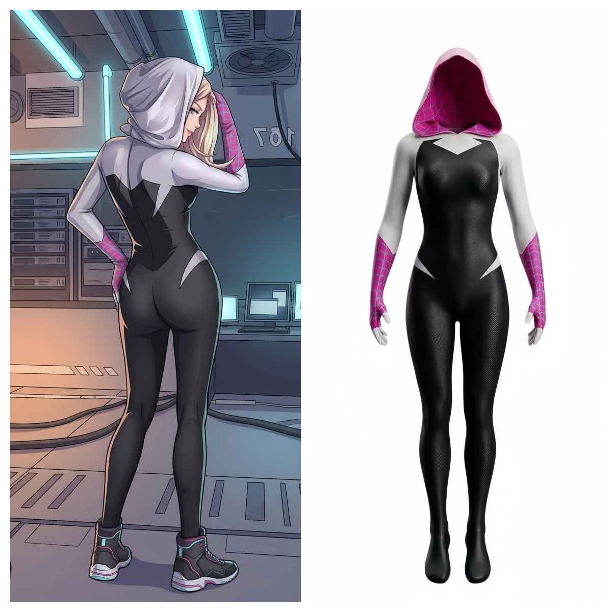Spider-Gwen Cosplay Bodysuit | Ghost-Spider Hooded Zentai Suit