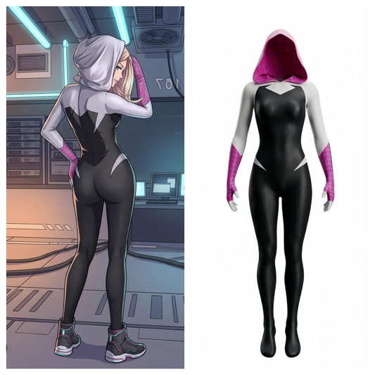Spider-Gwen Cosplay Bodysuit | Ghost-Spider Hooded Zentai Suit