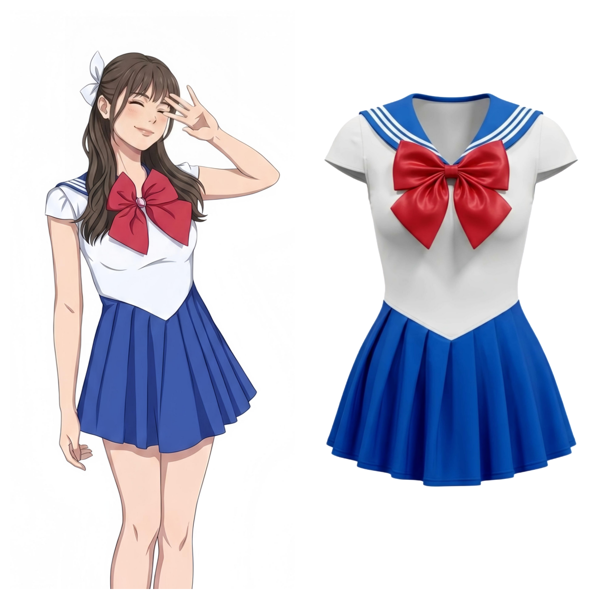 Sailor Scout Cosplay One-Piece Swimsuit with Skirt & Thong Bottom