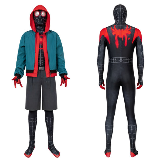Multiverse Miles Spider man Cosplay Costume Set - Full Bodysuit, Jacket, Shorts & Belt