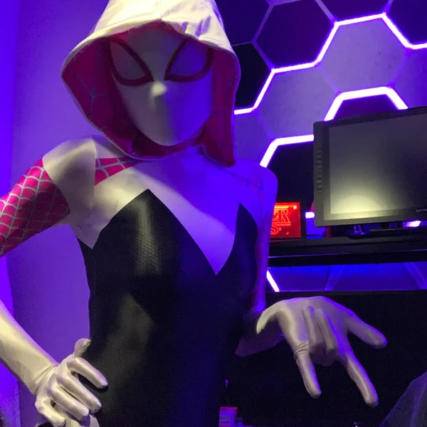 Spider-Gwen Cosplay Bodysuit | Ghost-Spider Hooded Zentai Suit