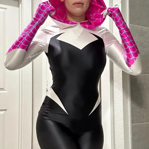 Spider-Gwen Cosplay Bodysuit | Ghost-Spider Hooded Zentai Suit