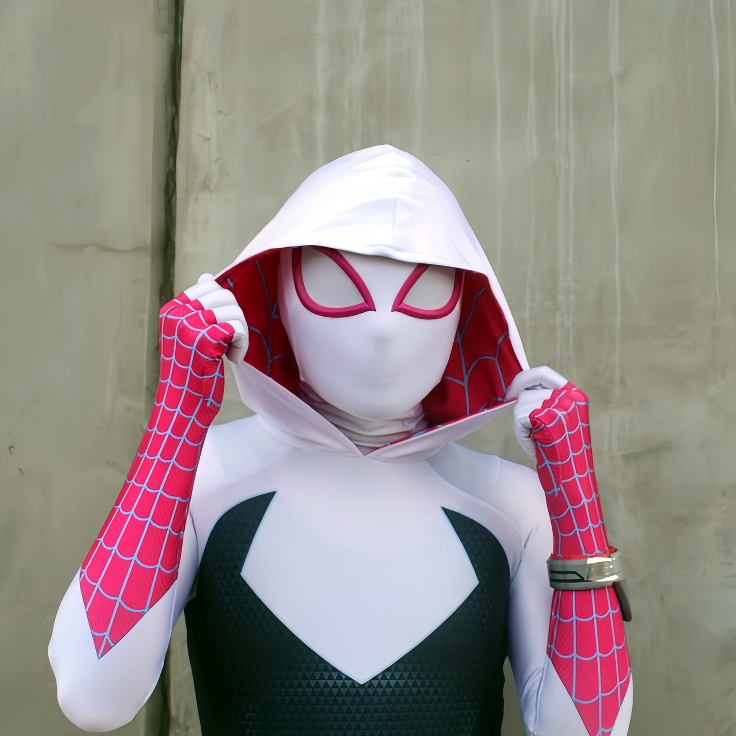 Super Hero Spider Woman Gwen Stacy Inspired Cosplay Mask with 3D Printed Faceshell - MRJCOS