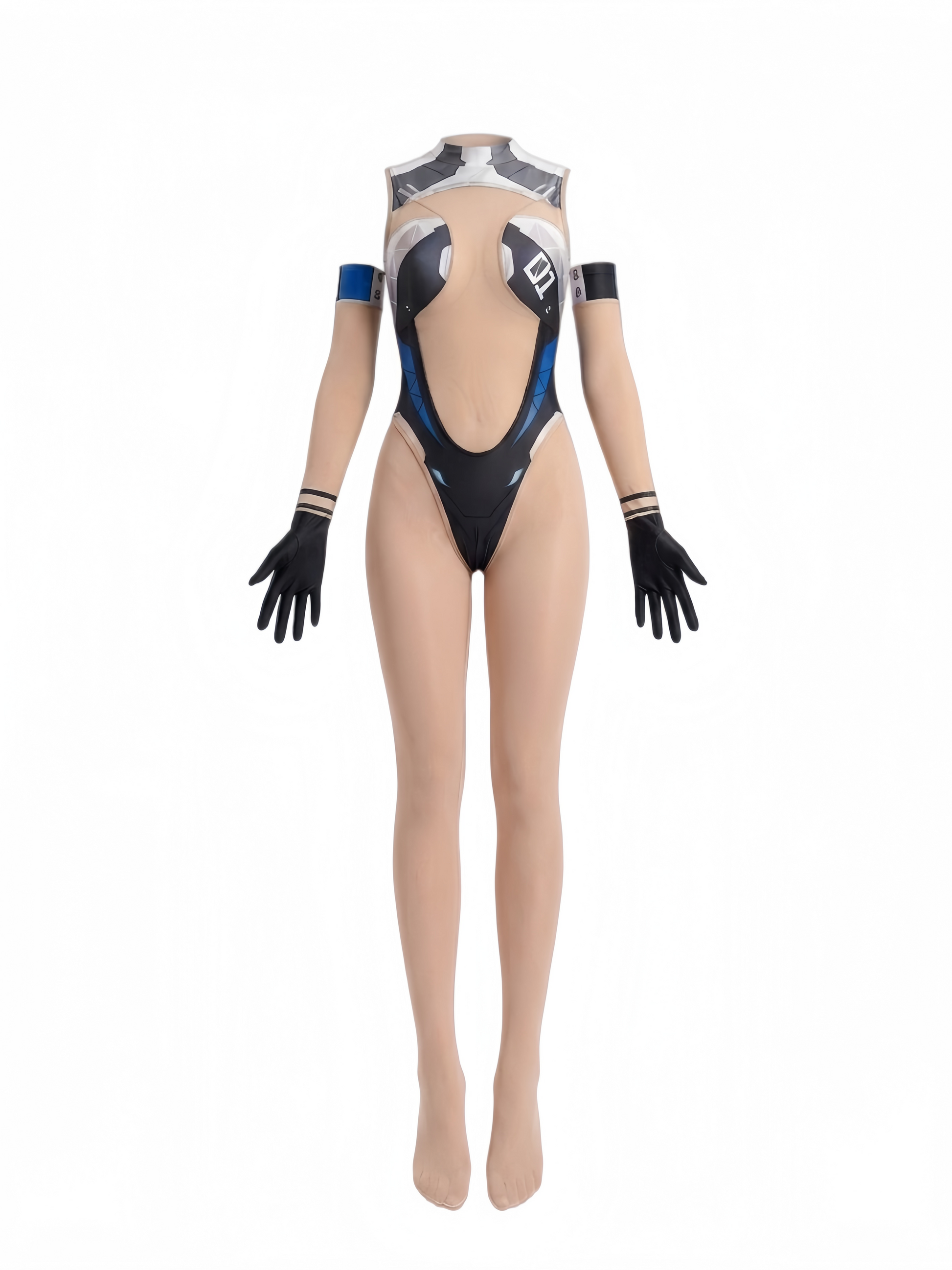 FutureTech Cosplay Bodysuit with Attached Gloves and Stockings