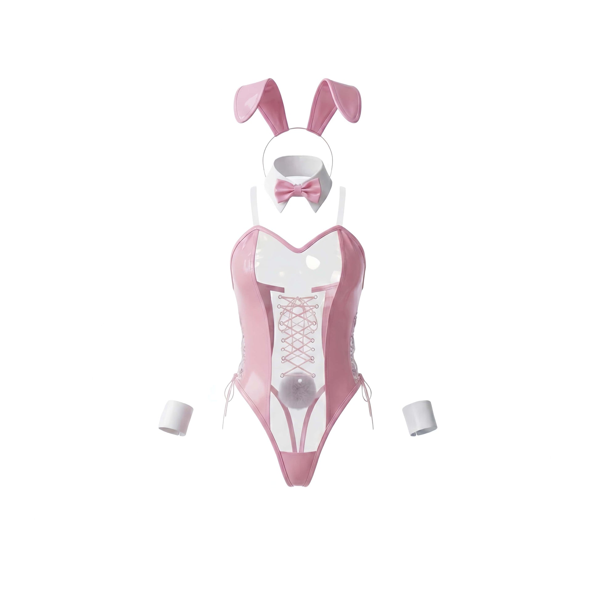Bunny Girl PU Leather See Through Cosplay Bodysuit Costume Lingerie