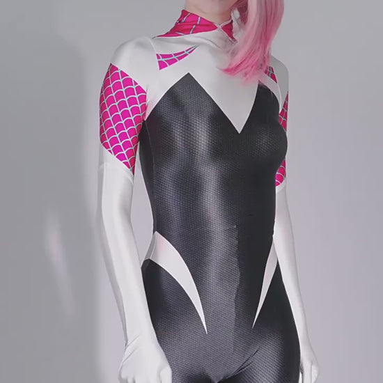 Spider-Gwen Cosplay Bodysuit | Ghost-Spider Hooded Zentai Suit