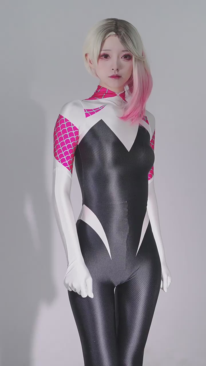 Spider-Gwen Cosplay Bodysuit | Ghost-Spider Hooded Zentai Suit