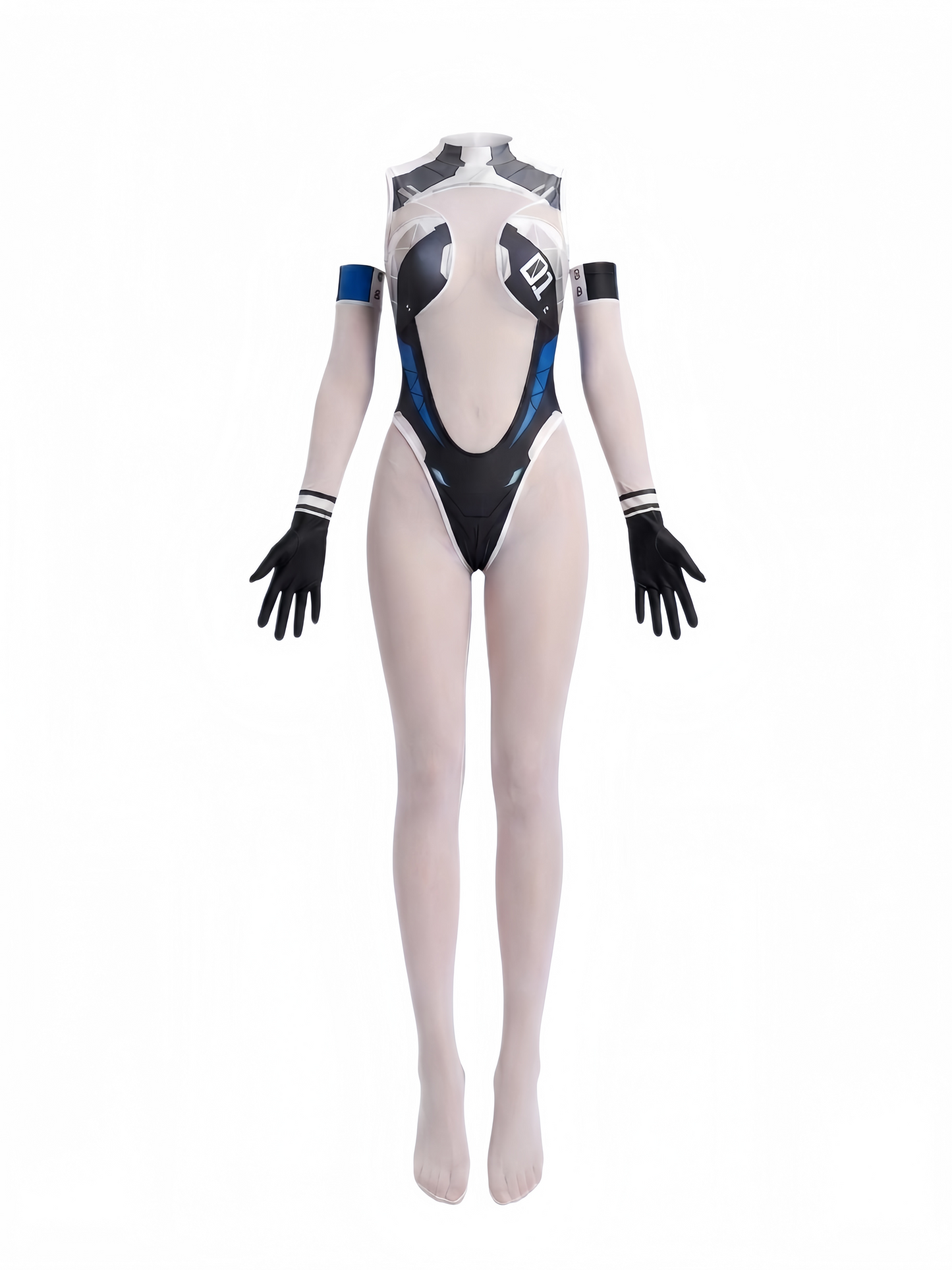 FutureTech Cosplay Bodysuit with Attached Gloves and Stockings