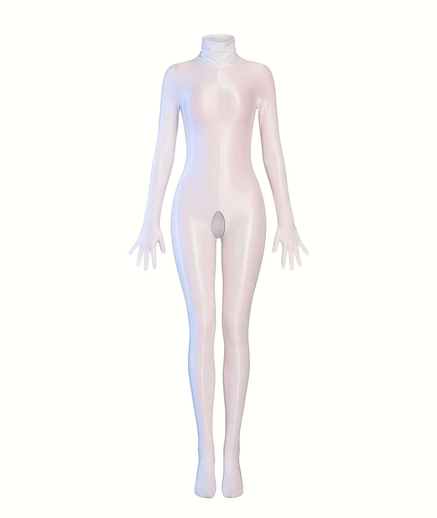 Glossy Full-Body Zentai Suit – High-Stretch Mock Neck Bodystocking
