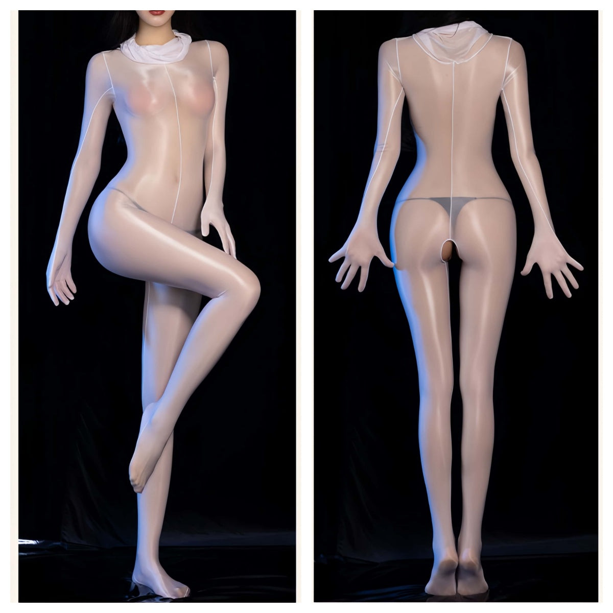 Glossy Full-Body Zentai Suit – High-Stretch Mock Neck Bodystocking